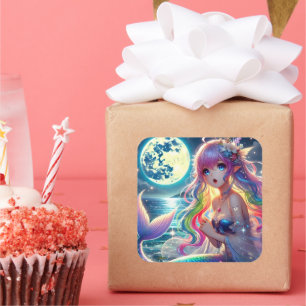 Sticker Carré Anime Girl chanter Moonlight Pixie Rainbow Mermaid