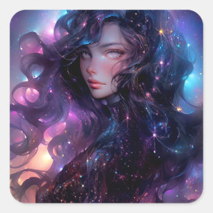 Sticker Carré Anime Girl Fabriquée En Étoiles