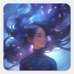 Sticker Carré Anime Girl Fabriquée En Étoiles