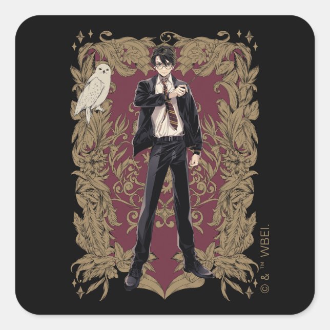 Sticker Carré Anime HARRY POTTER™ Cadre Orné (Devant)