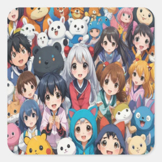 Sticker Carré Anime manga pop art amants pop amoureux dessin ani