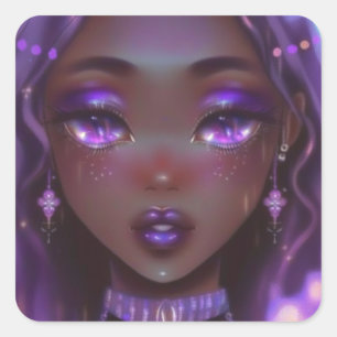 Sticker Carré Anime mauve douce fille
