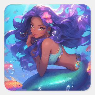 Sticker Carré Anime Mermaid Girl Imaginaire Art