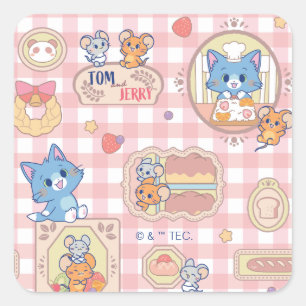 Sticker Carré Anime Tom et Jerry Motif de boulangerie