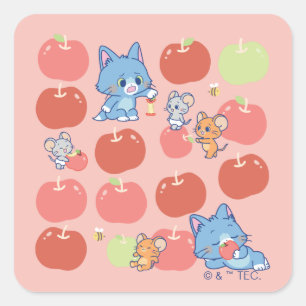 Sticker Carré Anime Tom, Jerry et Tuffy Apple Motif