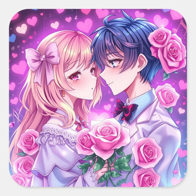 Sticker Carré Anime Valentine's Day Garçon et fille Romantique G (Devant)