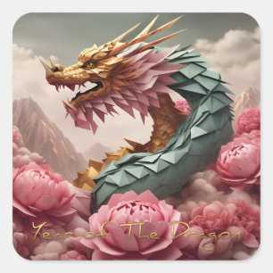 Sticker Carré Année Dragon Chinoise Vietnamienne 2024 SqS