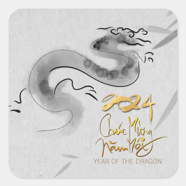 Sticker Carré Année Dragon Originale Vietnamienne 2024 SqS (Devant)