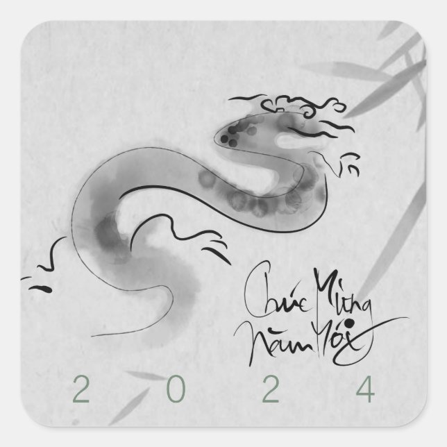 Sticker Carré Année Dragon Originale Vietnamienne 2024 SqS (Devant)