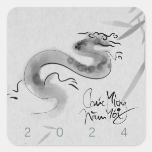 Sticker Carré Année Dragon Originale Vietnamienne 2024 SqS