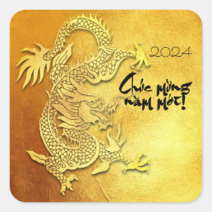 Sticker Carré Année dragon sur mesure Y Salutation Sq or vietnam