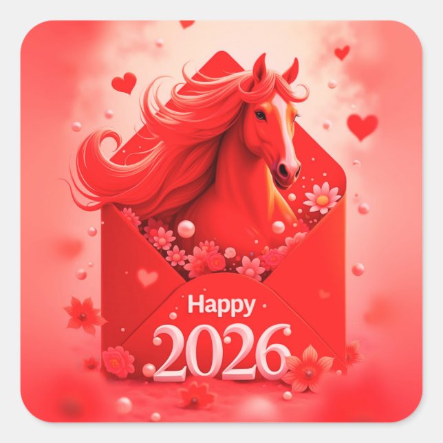 Sticker Carré Année du cheval 2026 (Devant)