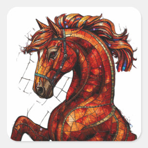Sticker Carré Année du Cheval de Feu 2026 Majestueux Chinois
