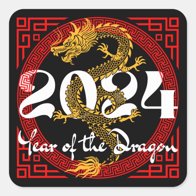Sticker Carré Année du Dragon 2024 Zodiac chinois (Devant)