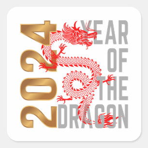 Sticker Carré Année du Dragon 2024 zodiaque chinois