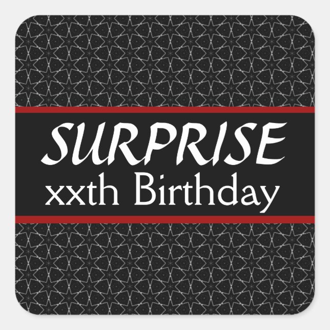 Sticker Carré Année personnalisée SURPRISE Anniversaire Noir Arg (Devant)
