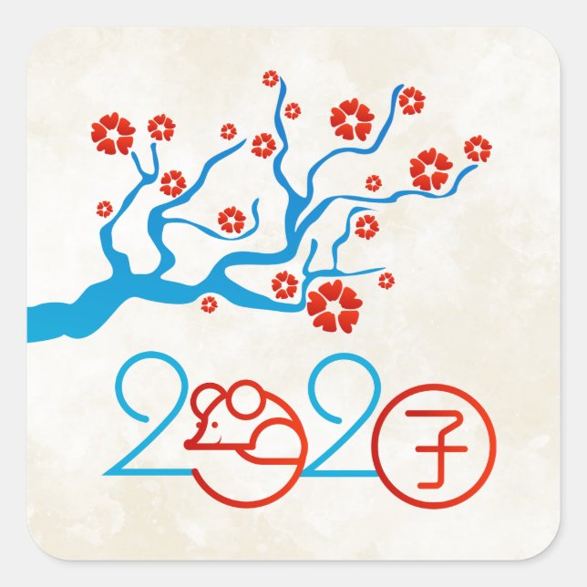 Sticker Carré Année Zodiaque chinoise du Rat 2020 (Devant)