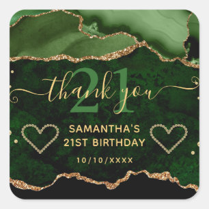 Sticker Carré Anniversaire 21 ans Glitter Agate Vert & Or