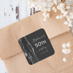 Sticker Carré Anniversaire 50 ans Agate Noir Argent Sombre
