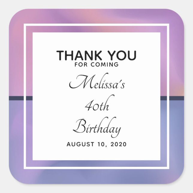 Sticker Carré Anniversaire Abstrait moderne violet et rose (Devant)
