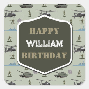 Sticker Carré Anniversaire Camouflage Militaire Vert Camo Armée