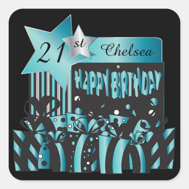 Sticker Carré Anniversaire Classy | Nom et âge do-it-yourself |  (Devant)