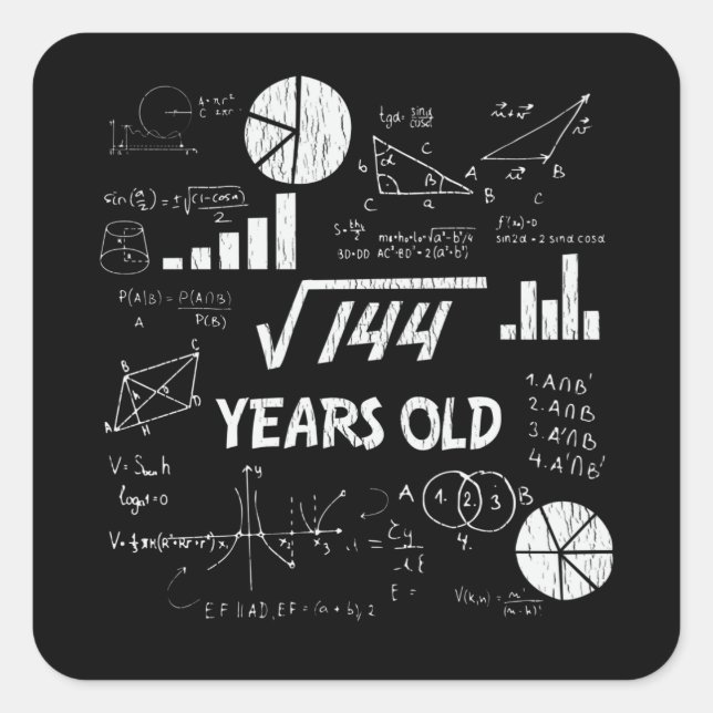 Sticker Carré anniversaire de 12 ans Geeky Math 12e anniversaire (Devant)