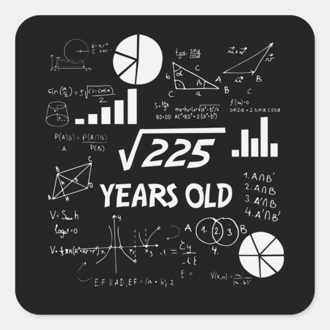 Sticker Carré anniversaire de 15 ans Geeky Math 15e anniversaire (Devant)