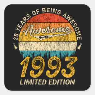 Sticker Carré anniversaire de 28 ans 1993 stupéfiant depuis 28e 