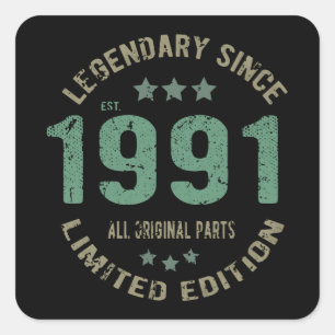 Sticker Carré anniversaire de 34 ans 1991 Légende 36e anniversai