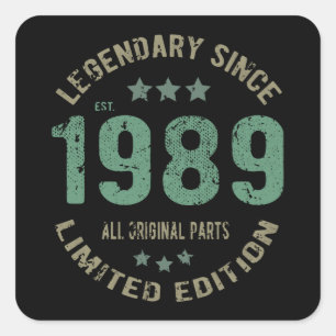 Sticker Carré anniversaire de 36 ans 1989 Légende 36e anniversai