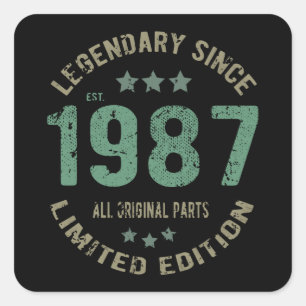 Sticker Carré anniversaire de 38 ans 1987 Légende 38e anniversai