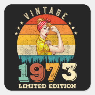 Sticker Carré anniversaire de 52 ans 1973 Vintage 52e anniversai