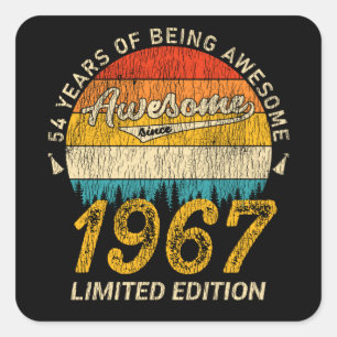 Sticker Carré anniversaire de 54 ans 1967 stupéfiant depuis 54e 
