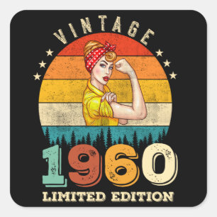 Sticker Carré anniversaire de 65 ans 1960 Vintage 65e anniversai