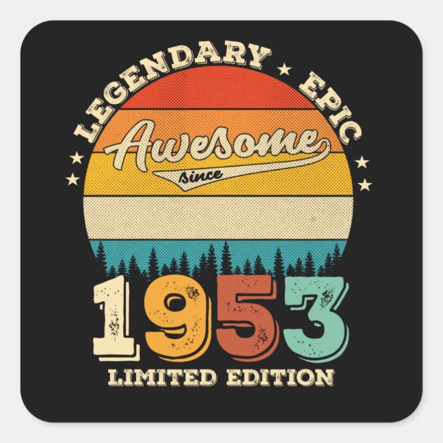 Sticker Carré anniversaire de 72 ans 1953 Magnifique 72e anniver (Devant)