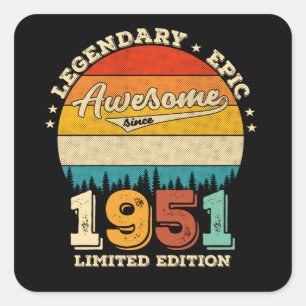 Sticker Carré anniversaire de 74 ans 1951 Magnifique 74e anniver