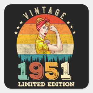 Sticker Carré anniversaire de 74 ans 1951 Vintage 74e anniversai