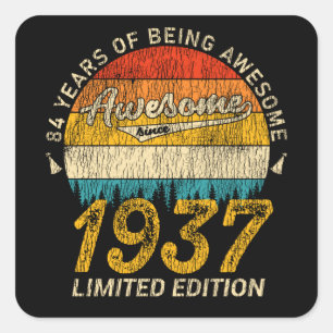 Sticker Carré anniversaire de 84 ans 1937 stupéfiant depuis 84e 