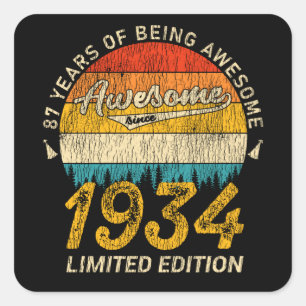 Sticker Carré anniversaire de 87 ans 1934 stupéfiant depuis 87e 