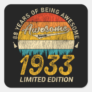 Sticker Carré anniversaire de 92 ans 1933 Magnifique 92e anniver