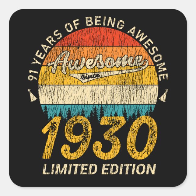 Sticker Carré anniversaire de 95 ans Retro Magnifique 95e annive (Devant)