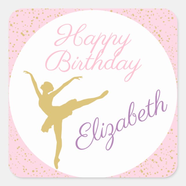 Sticker Carré Anniversaire de Ballerina rose et or (Devant)
