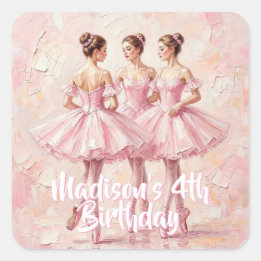 Sticker Carré anniversaire de ballerine rose coquette