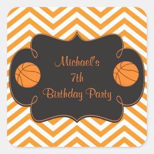 Sticker Carré Anniversaire de Basketball Sports Orange