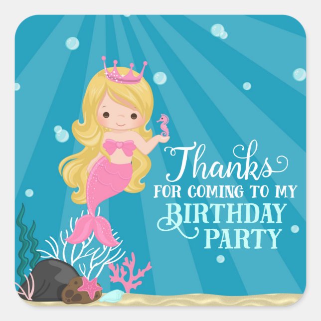 Sticker Carré Anniversaire de Blonde Mermaid (Devant)