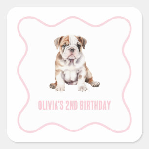 Sticker Carré Anniversaire de chiot bouledogue mignon carreaux r