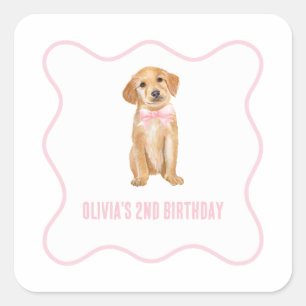 Sticker Carré Anniversaire de chiot préparé en carreaux roses