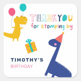 Sticker Carré Anniversaire de Cute Dinosaur Merci de Stomping pa