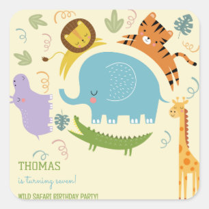 Sticker Carré Anniversaire de enfant safari sauvage